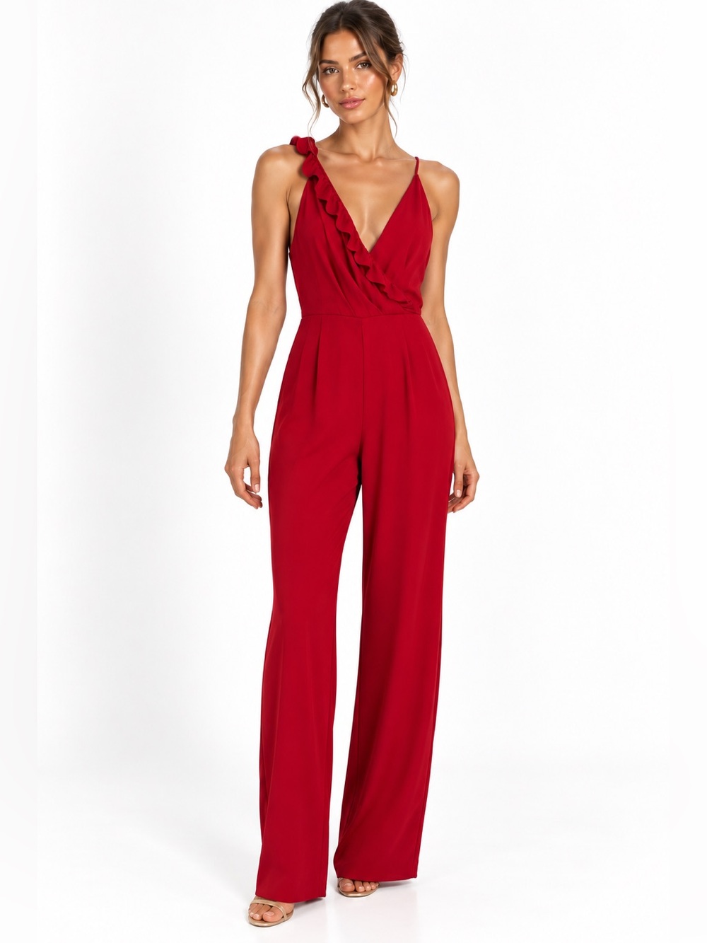 NWT KEEPSAKE THE LABEL Forget You Red Ruffle-Trim Jumpsuit